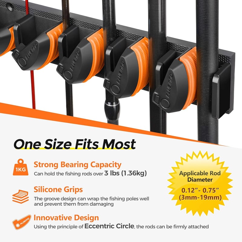 PLUSINNO V9 Vertical Fishing Rod Holders, Wall Mounted Fishing Pole Holders, Fishing Rod Rack Holds Up to 9 Rods or Combos, Fishing Rod Holders for Garage,Fishing Gear and Gifts for Men - Image 3